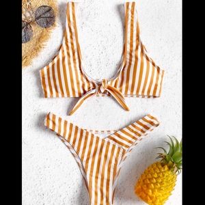 Mustard striped Zaful bikini